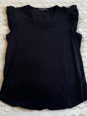 Adrianna Papell Ruffled Sleeve V-Neck Women's Top - Black - Size Small